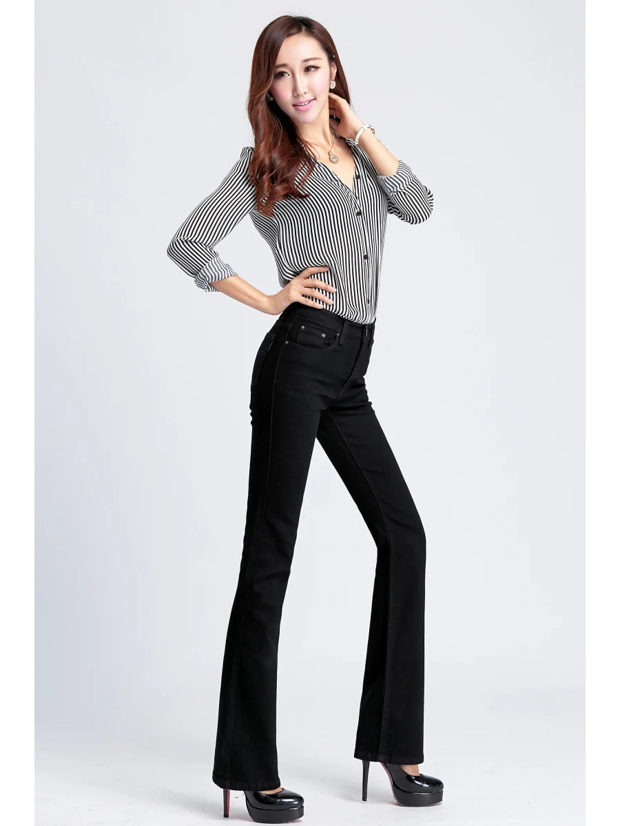Jeans de cintura média de mulheres, calça casual confortável, elegante, alta qualidade, verão, primavera, verão, 2024