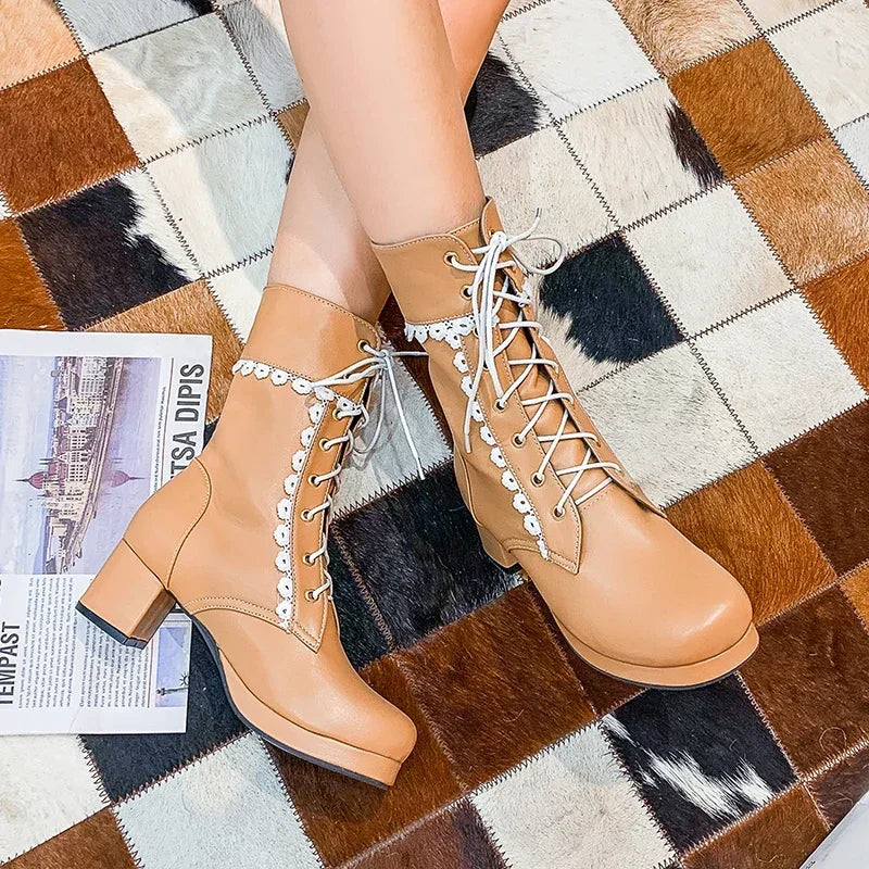 Moda feminina lolita meados de bezerro botas outono inverno elegante senhora cosplay sapatos de festa plataformas couro plus size botas dropship