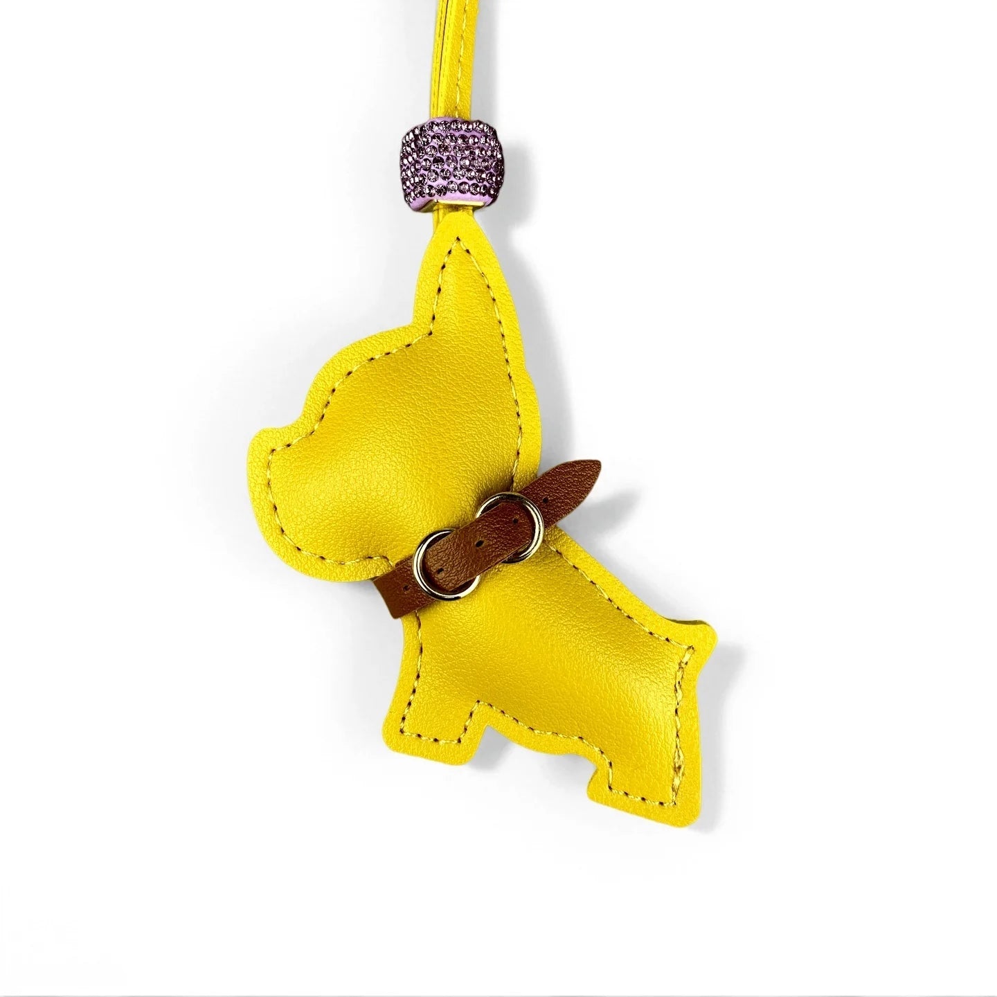 Pingente de Bolsa de Bulldog Francês em Couro PU Artesanal, Acessório de Bolsa de Cachorrinho Fofo com Miçangas de Strass e Coleira Estilosa, Presente Único