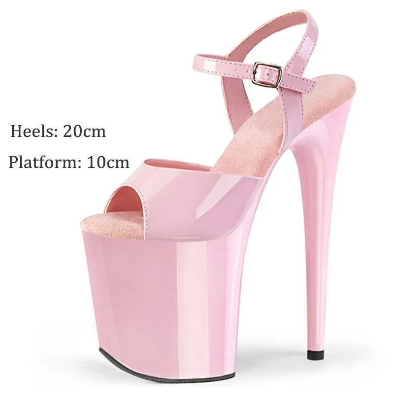 Novo stiletto de 8 polegadas 20 cm vamp preto fosco, sandálias de laca assadas no verão para boate, sandálias de palco de festa