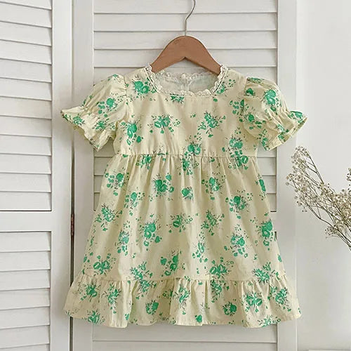 2025 novo verão crianças vestido 2-6 anos crianças vestidos de princesa manga voadora algodão bordado bebê menina vestido de festa irmã roupas