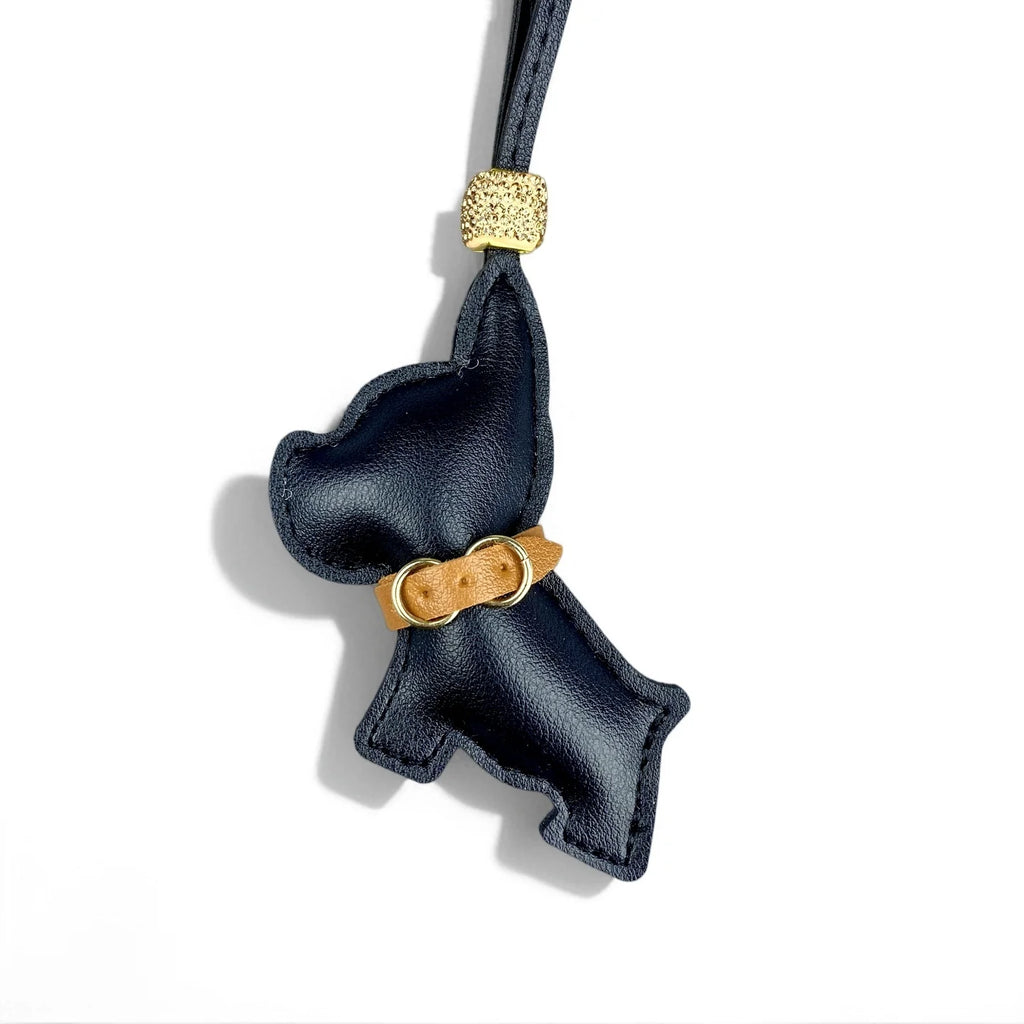 Pingente de Bolsa de Bulldog Francês em Couro PU Artesanal, Acessório de Bolsa de Cachorrinho Fofo com Miçangas de Strass e Coleira Estilosa, Presente Único