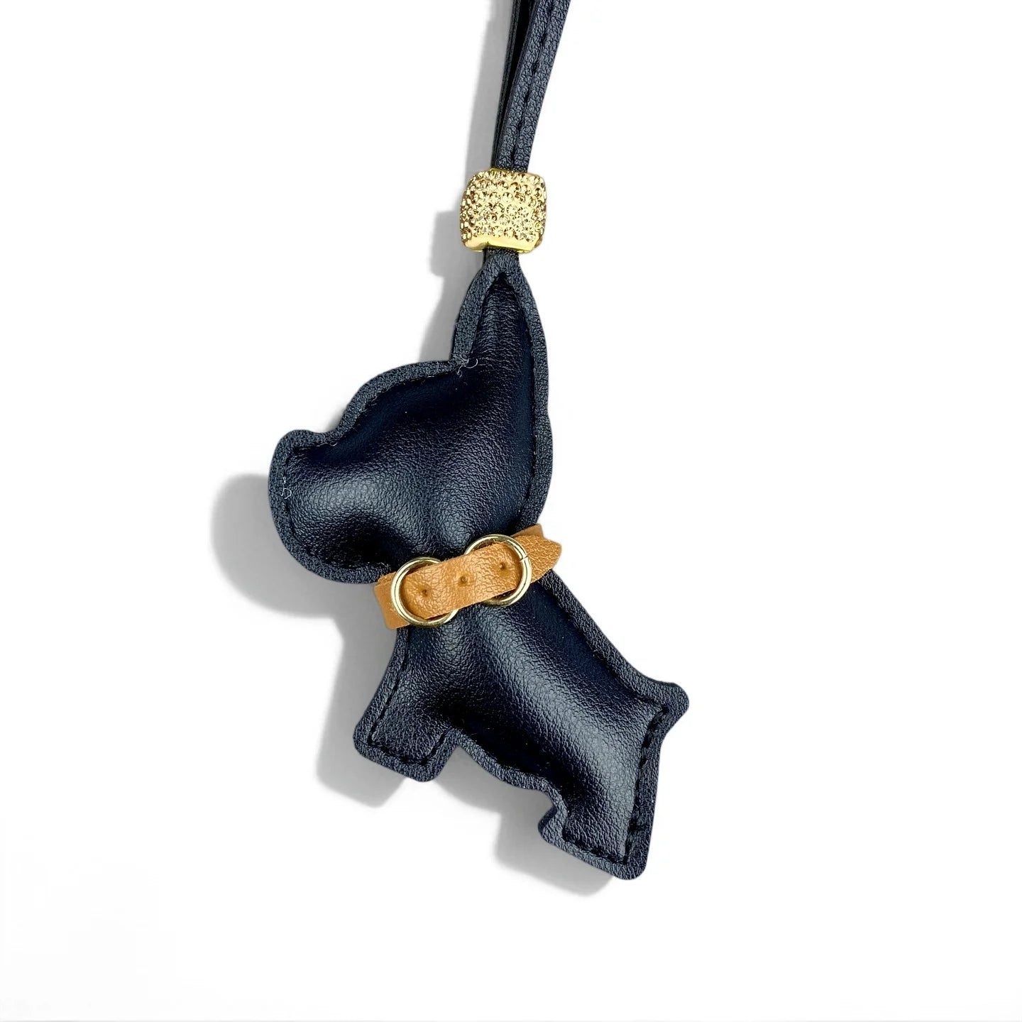 Pingente de Bolsa de Bulldog Francês em Couro PU Artesanal, Acessório de Bolsa de Cachorrinho Fofo com Miçangas de Strass e Coleira Estilosa, Presente Único