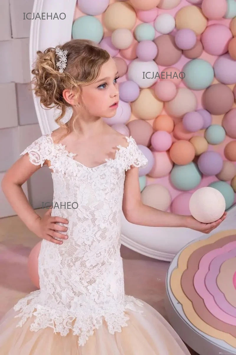 Bebê flor menina vestido crianças rendas longo noite crianças vestidos para casamento bridesmade baile de formatura sereia vestido festa formal vestidos de baile