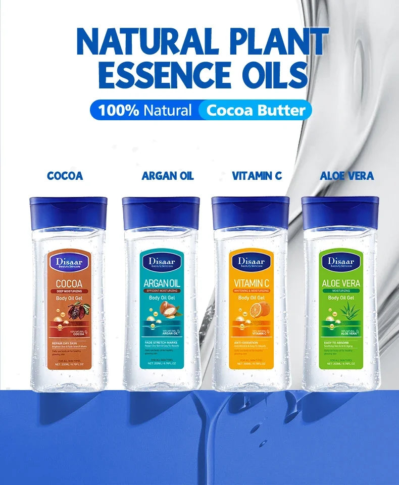 Disaar-Óleo Corporal Extrato de Aloe Vera, Pele Suave, Anti-Rugas, Vitamina C, Óleo Essencial, Hidratante, Pele com Feijão Cacau, 200ml