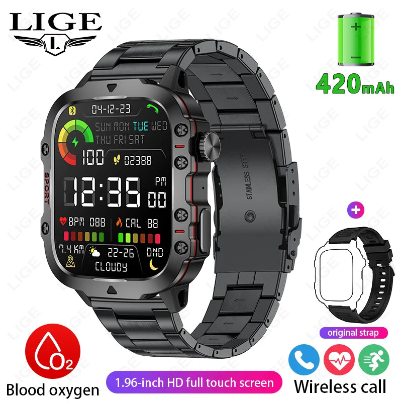 Lige novo militar relógio inteligente masculino esportes ao ar livre 3atm à prova dwaterproof água oxigênio no sangue bluetooth chamada relógios smartwatch para android
