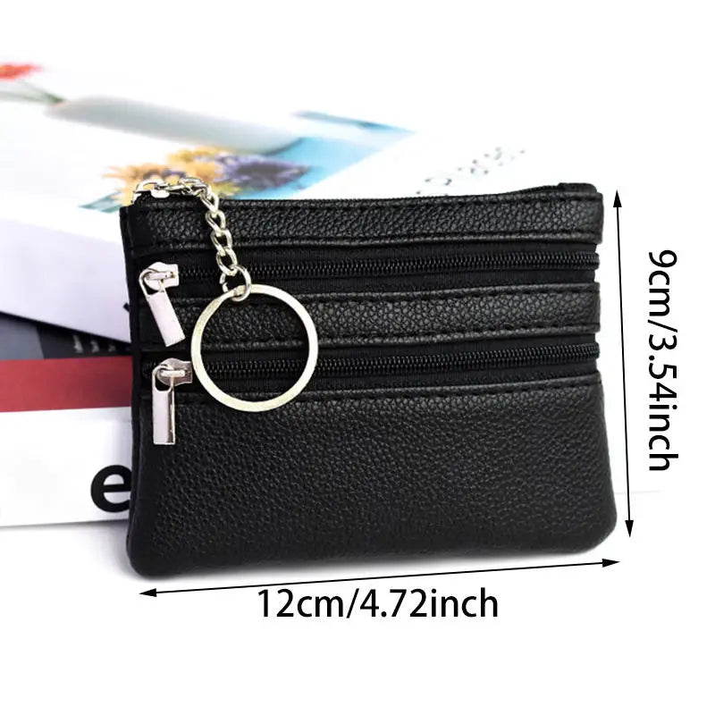 Bolsa de moedas de couro pu 2025 novo com chaveiro bolsa de bolso à prova d'água com zíper resistente ao desgaste porta-cartões de crédito masculino