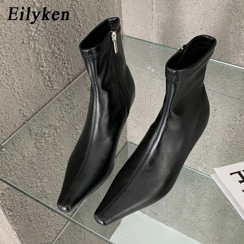 Eilyken primavera novo dedo do pé apontado botas de tornozelo senhoras eelgant fino salto alto sólido chelsea sapatos de couro macio botas curtas