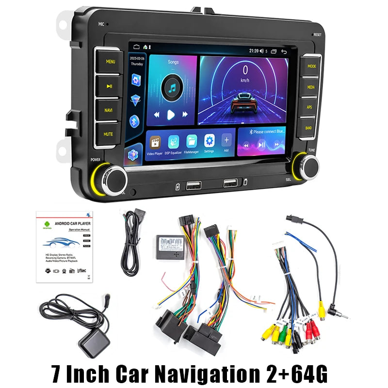 Rádio multimídia para carro com GPS Android player Universal, Carplay, Wifi, para Volkswagen Golf 5, 6, Polo, Passat B6, B7, CC, Skoda