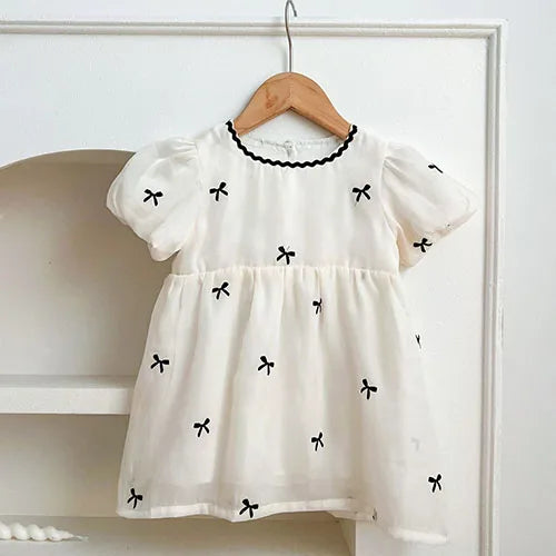 2025 novo verão crianças vestido 2-6 anos crianças vestidos de princesa manga voadora algodão bordado bebê menina vestido de festa irmã roupas