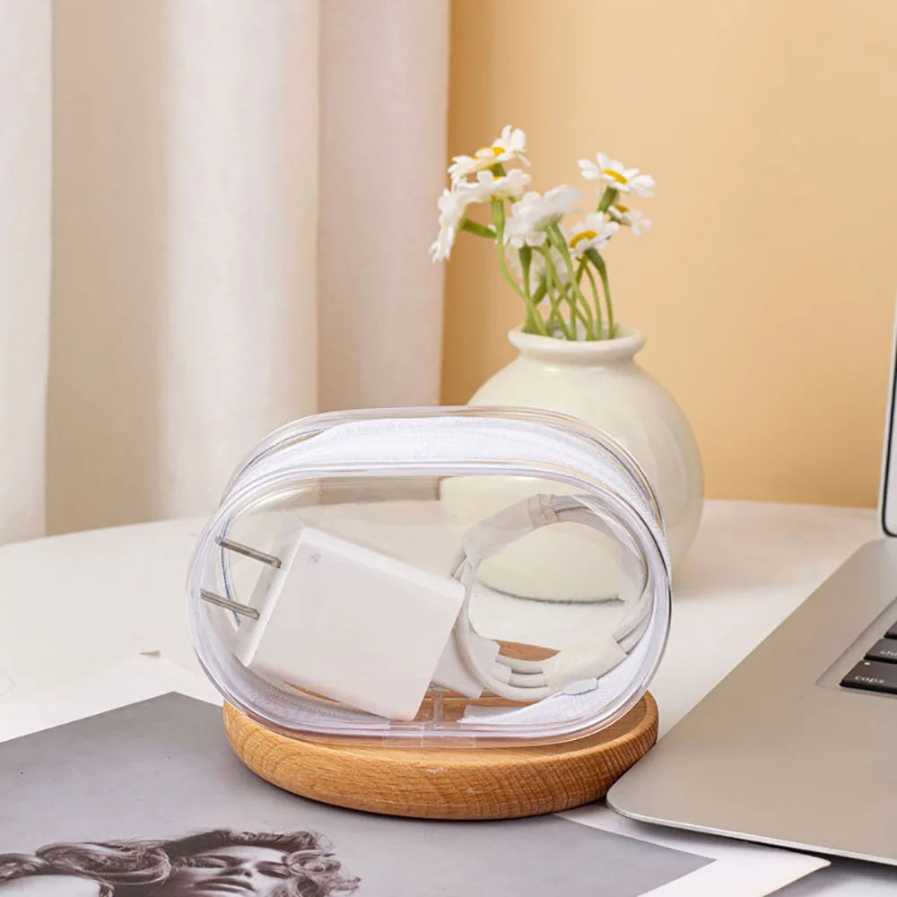 Mini saco de armazenamento com zíper transparente, chaveiro portátil, boneca de desenho animado, organizador de brinquedos para fones de ouvido, carregadores, cabo de dados, sacos de presente