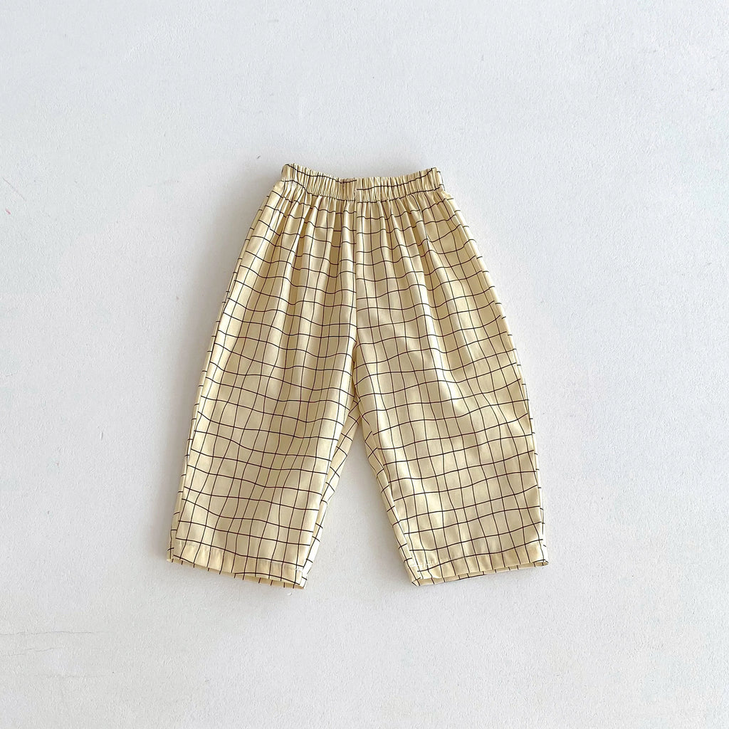 2024 novas crianças calças xadrez impresso dos desenhos animados moda bebê meninas meninos solto casual harem calças crianças roupas de verão