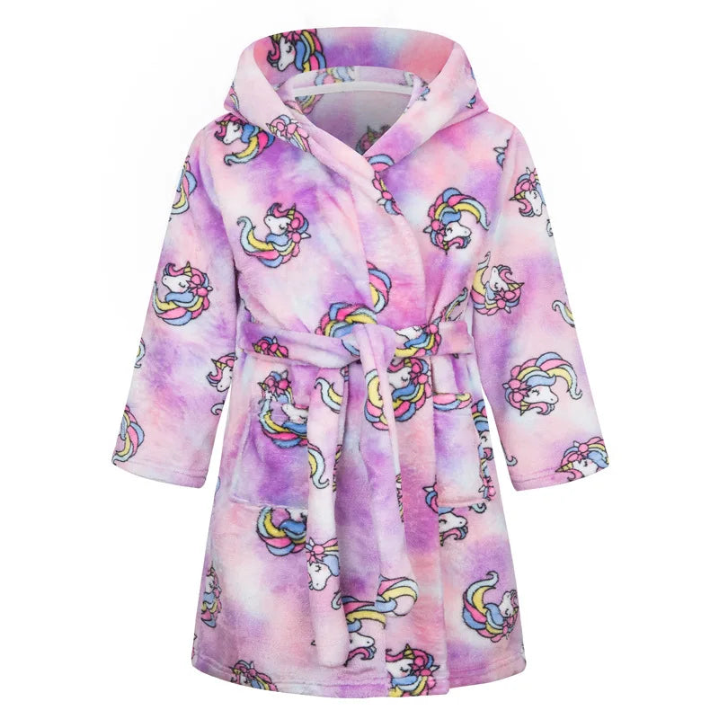 Crianças pijamas macios roupão de flanela de inverno 2025 novo dos desenhos animados bonito pijamas meninos meninas outono roupões com capuz homewear