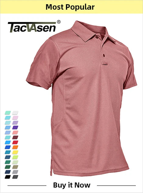 Tacvasen-camiseta de manga curta com bolsos com zíper para homens, roupas de estilo safári, cor sólida, para caminhadas e trabalho, para o verão