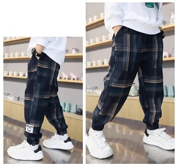 2024 moda meninos algodão xadrez calças primavera outono da criança casual crianças calças soltas moletom para adolescentes roupas