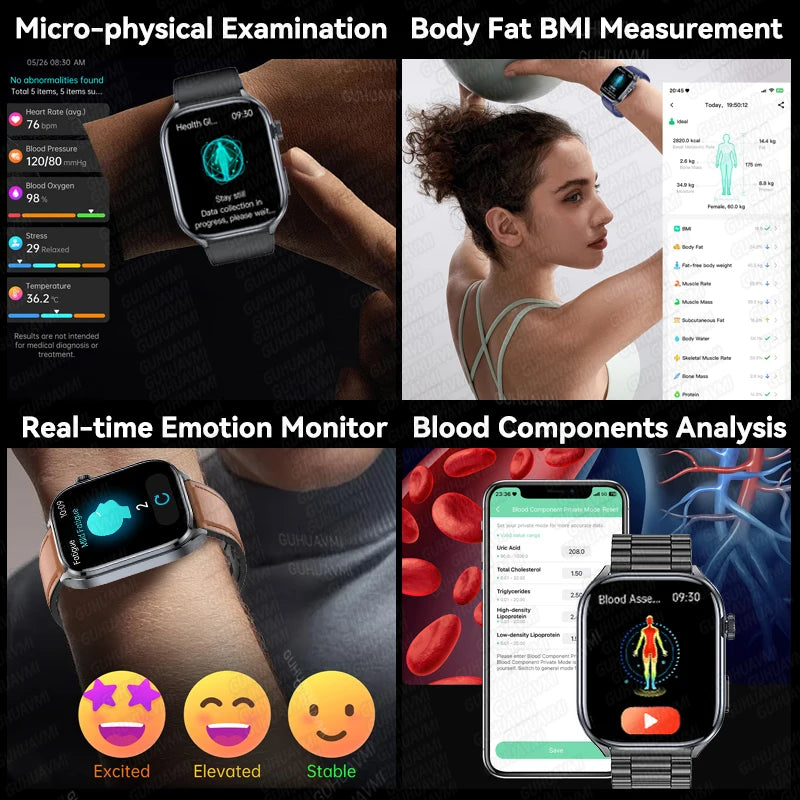 Novo Smartwatch 2026 com ECG Preciso, Análise de Saúde Cardíaca, Análise de Sangue, Lipídios no Sangue, Pressão Arterial e Chamada Bluetooth para Homens