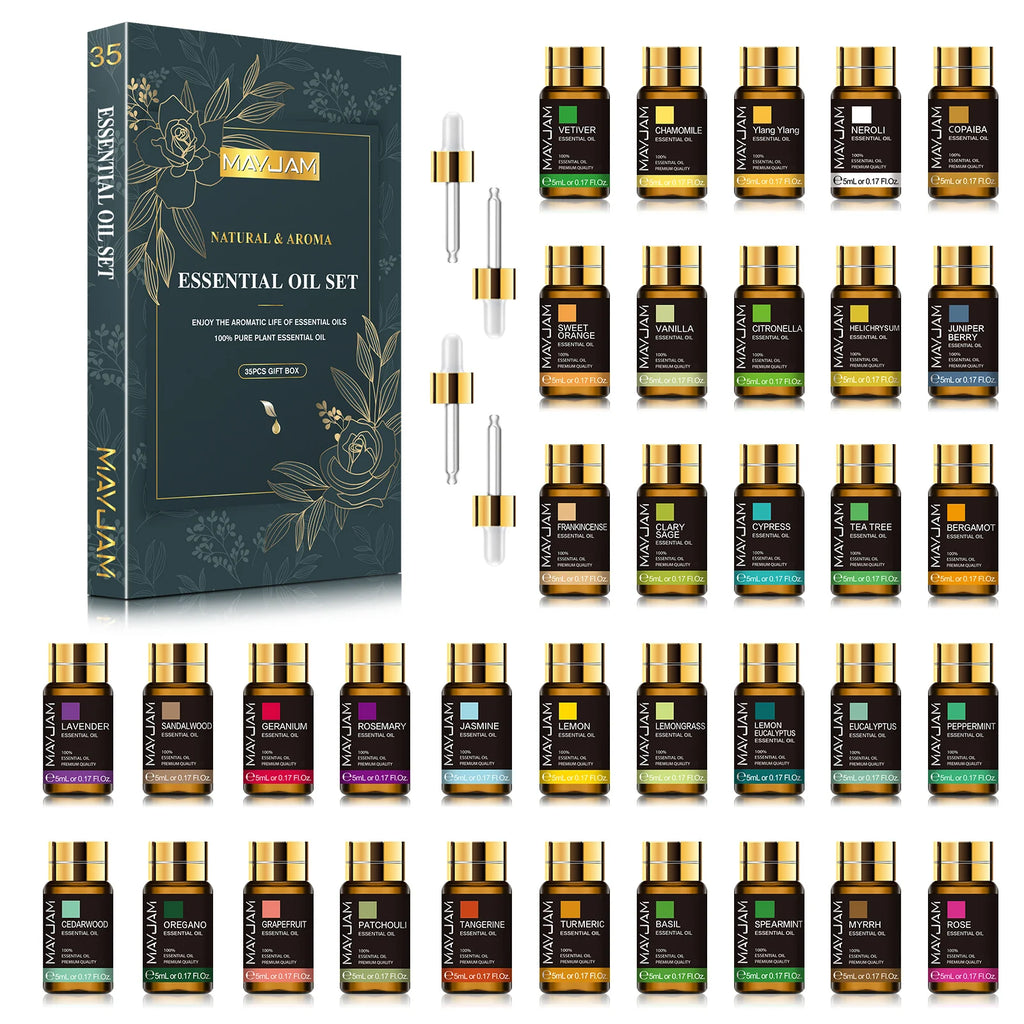 MAYJAM-Óleos Essenciais Conjunto para Umidificador, Óleo Aroma, DIY Fazendo Vela, Lavanda, Eucalipto, Baunilha, Tomilho, Neroli, 35 Garrafas
