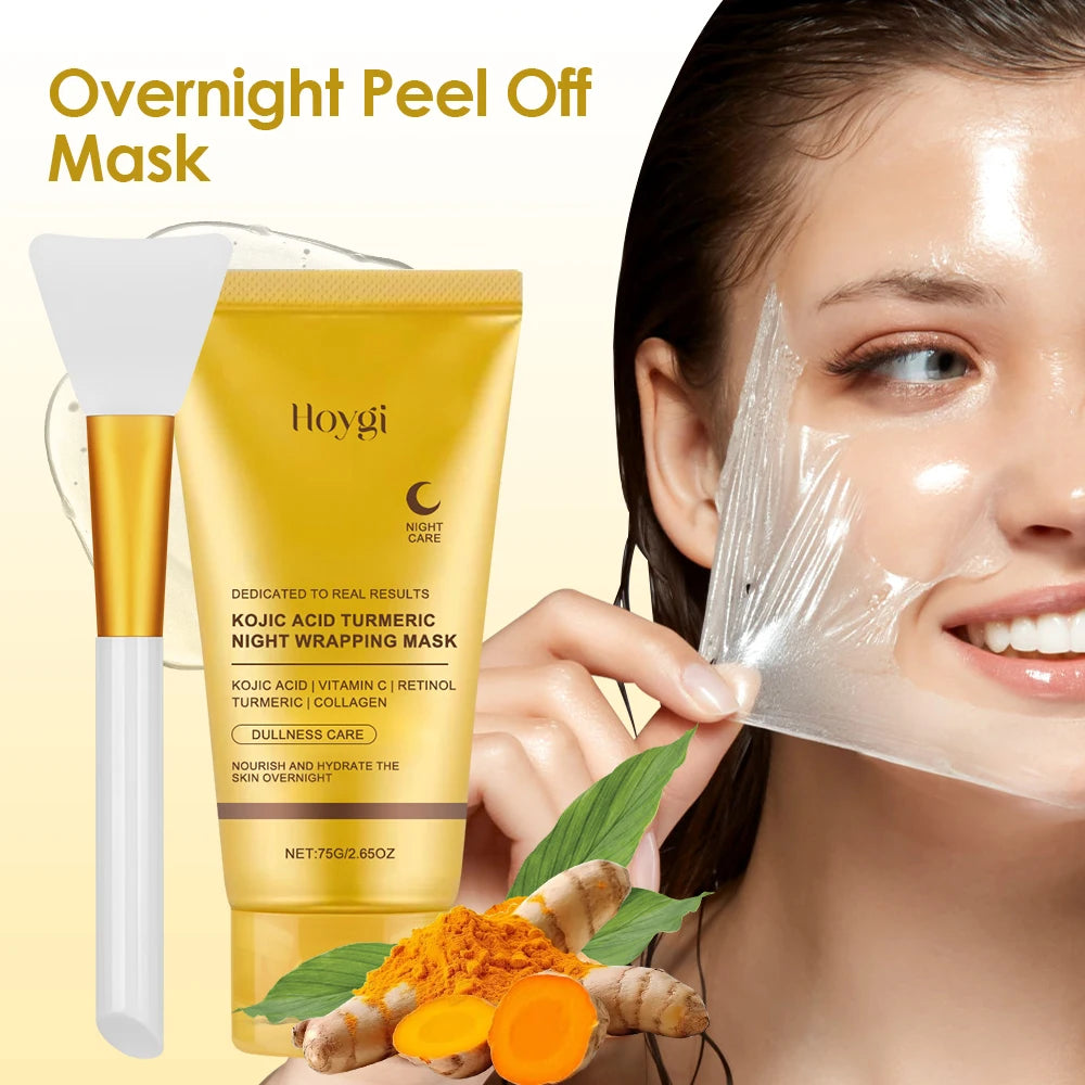 75g ácido kójico cúrcuma envoltório noturno peel off máscara nutre colágeno hidrolizado brilhante firmeza da pele cuidados com a pele