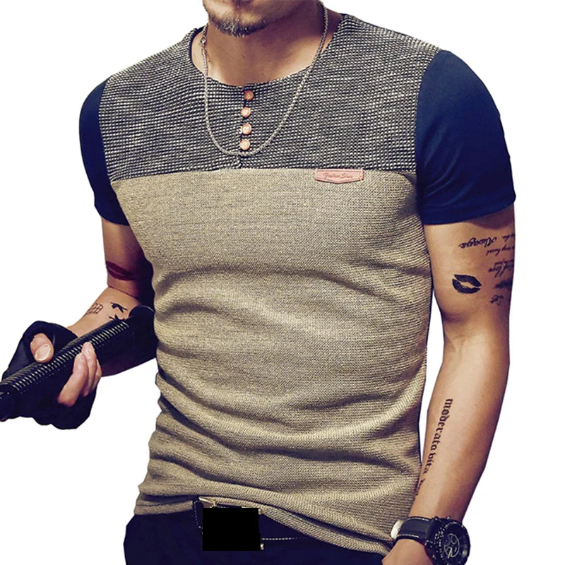 Moda verão masculina t camisa casual retalhos manga curta t camisa roupas masculinas tendência casual fino ajuste hip-hop topo t 5xl