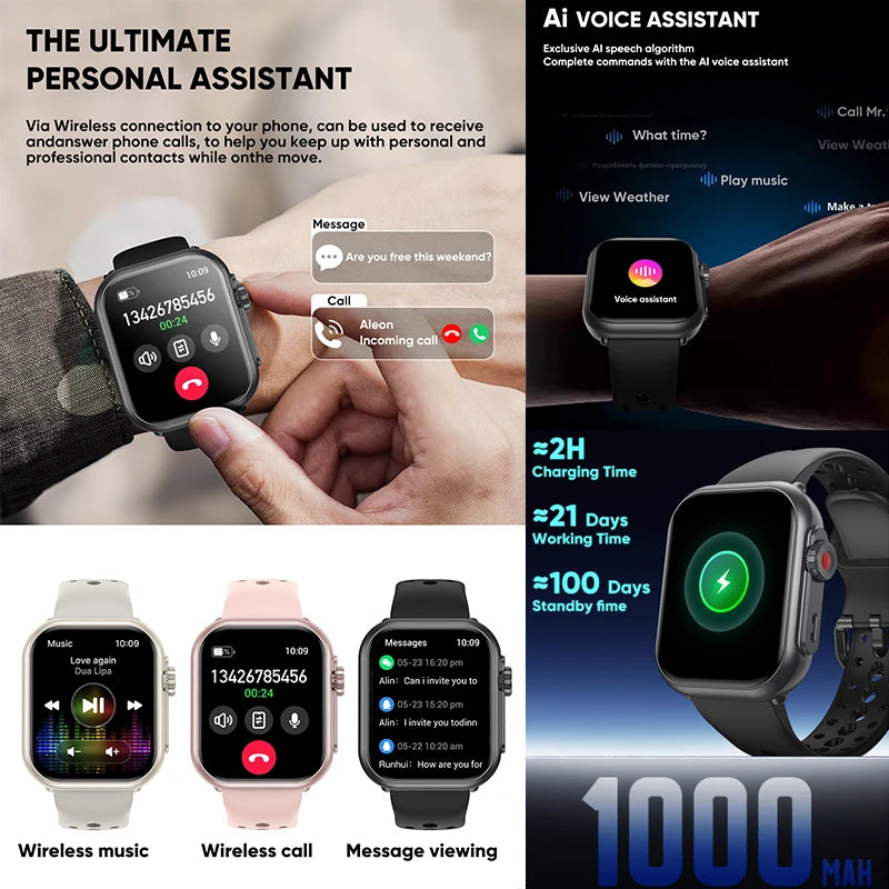 2025new para xiaomi ios relógio ultra2 relógios inteligentes feminino 1000mah 1.85 "amoled tela de toque completa bt chamada senhoras moda smartwatch
