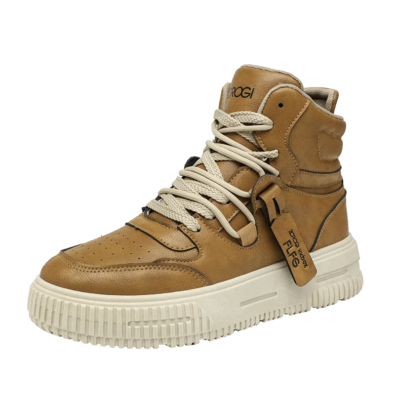 Sapatos masculinos de cano alto de inverno, sapatos esportivos casuais de couro, roupas de trabalho retrô, sapatos esportivos casuais versáteis e modernos