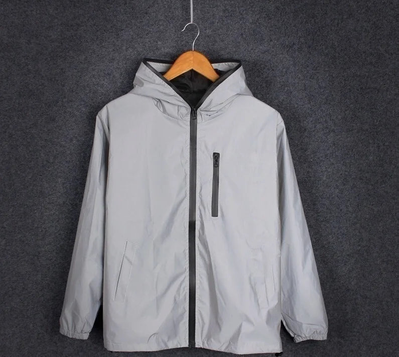 Jaqueta reflexiva completa masculina casual feminino blusão hip hop casaco com capuz à prova dwaterproof água impresso streetwear noite jaquetas brilhantes 5xl