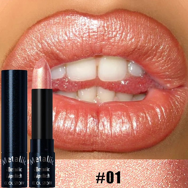 Diamante rosa batom metálico glitter batom à prova dwaterproof água brilhante perolado azul escuro vermelho fosco brilho labial halloween lábios maquiagem