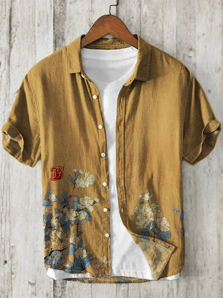Camisa masculina de linho, design de camisa de manga curta confortável e respirável, camisa havaiana de verão masculina XS-5XL