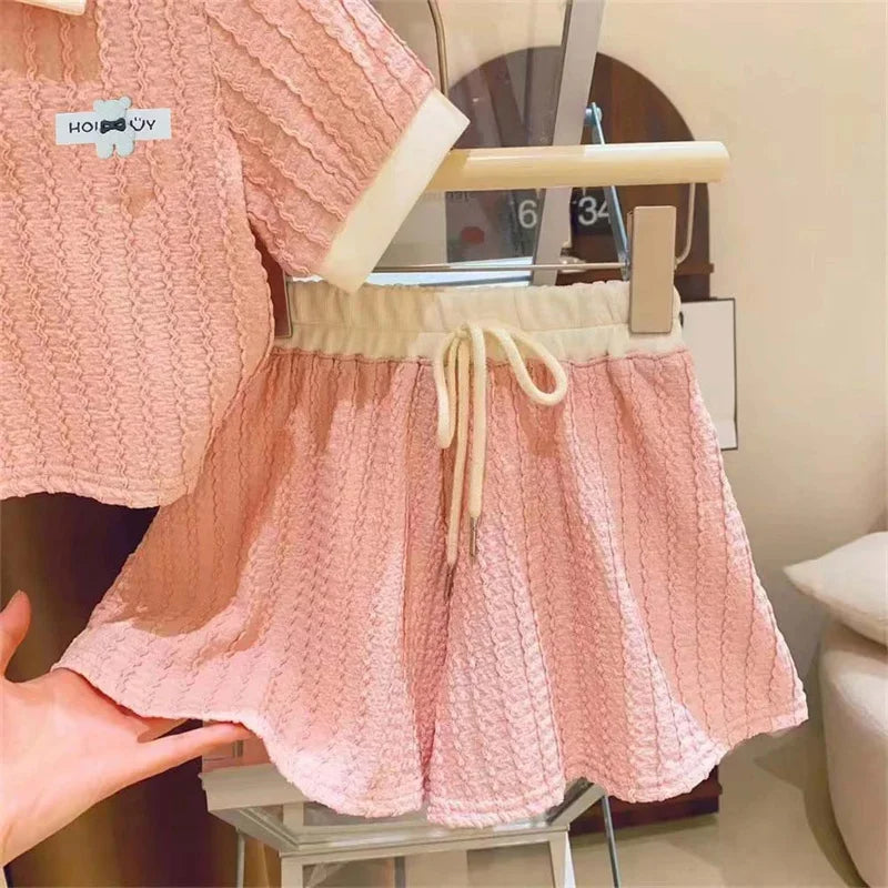 Meninas conjunto de roupas verão crianças bonito doce manga curta topo + shorts 2 pçs roupas crianças conforto casual ternos esportivos 2-10y