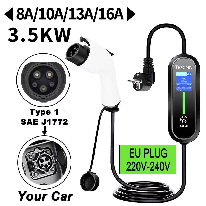 220v portátil ev carregador type2 iec 62196 carregador de carro elétrico 3.5kw 16a 1 fase evse carregamento rápido wallbox ev estação de carregamento
