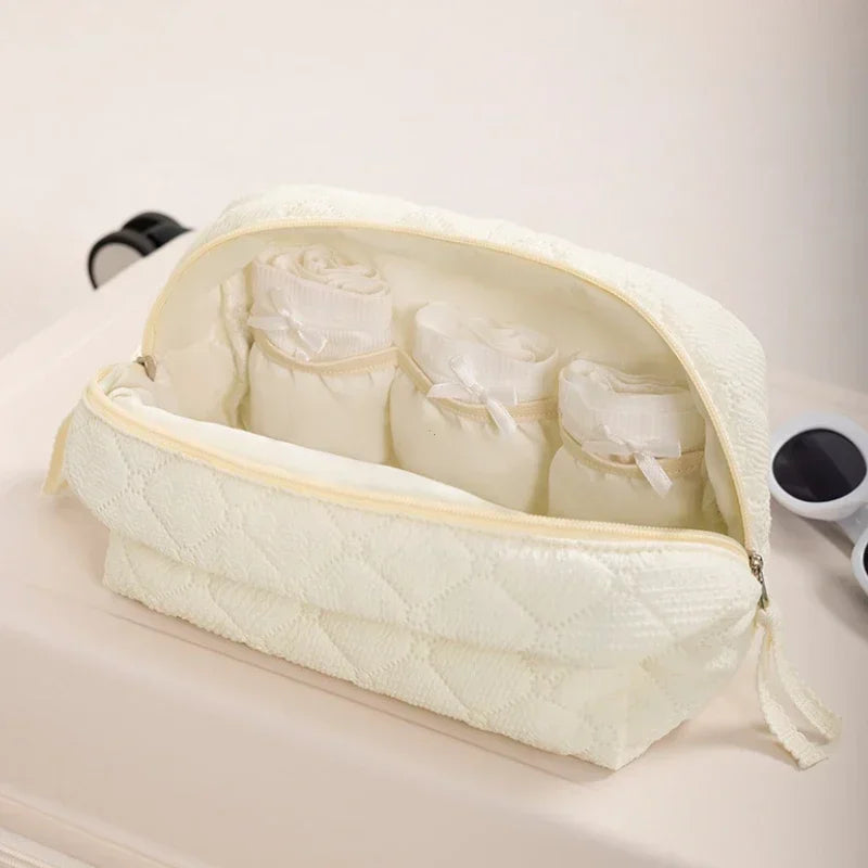Conjunto de bolsa de maquiagem acolchoada bolsa de maquiagem feminina grande floral sacos de maquiagem bonito algodão bolsa cosmética viagem saco de armazenamento de produtos de higiene pessoal
