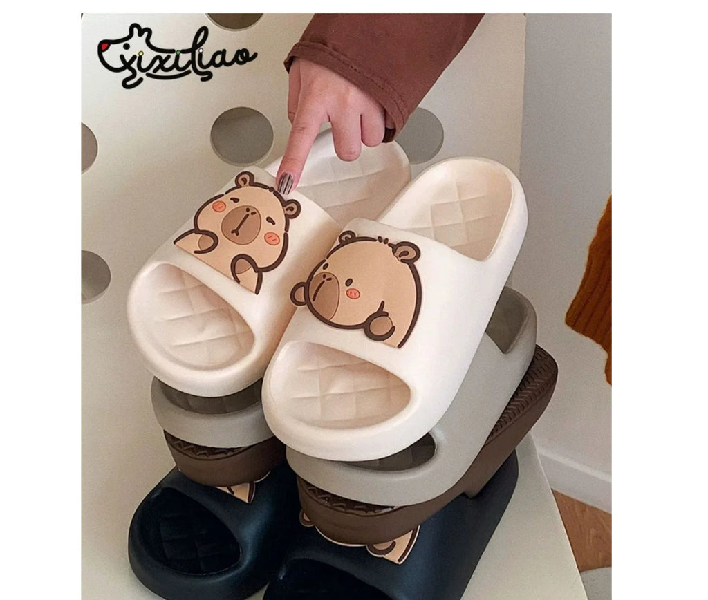 Capivara flip flops feminino chinelo kapibara bonito nuvem sandálias verão praia slides casa quarto sapatos kawai plana feminino eva