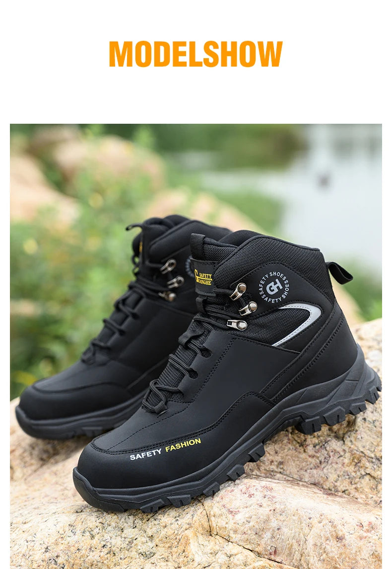 Moda novos sapatos de trabalho de segurança anti-esmagamento anti-punctura anti-odor homens usam sapatos antiderrapantes botão fivela sapatos de dedo do pé de aço à prova dwaterproof água