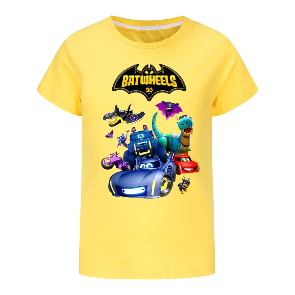 Engraçado batwheels manga curta crianças roupas camisetas verão crianças topos dos desenhos animados camisetas casuais de algodão meninos meninas clothes3057