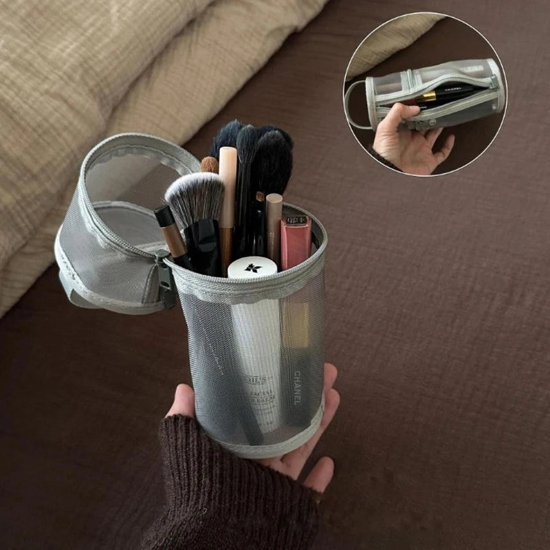 {Summer2} 【Summer2】Bolsa de armazenamento para pincéis de maquiagem, de malha, de dupla utilização, portátil, simples, de grande capacidade, suporte para pincéis