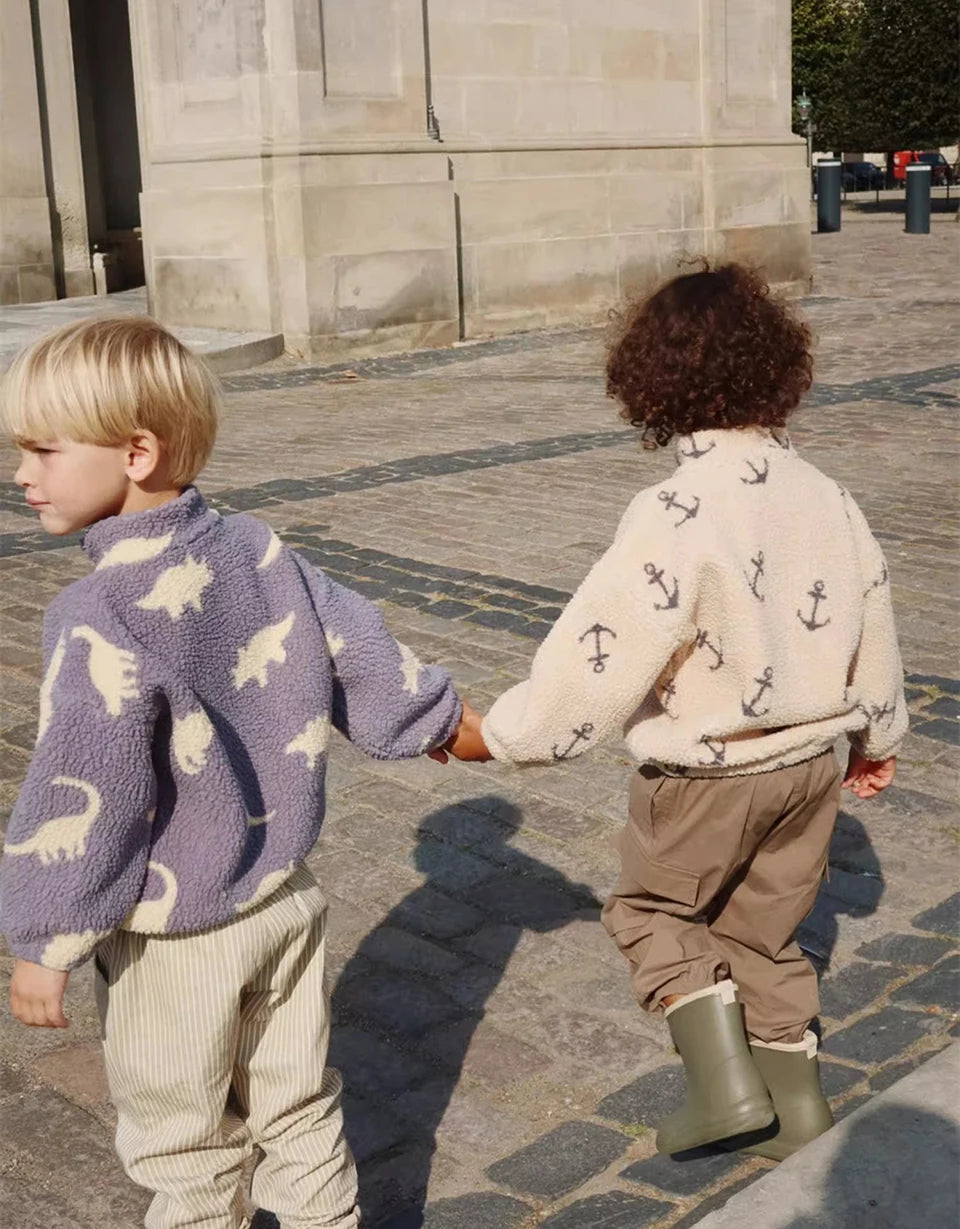 2024 inverno ks crianças algodão lã de cordeiro quente outerwear roupas meninas impressão casacos do bebê meninos mais jaquetas de lã crianças roupas