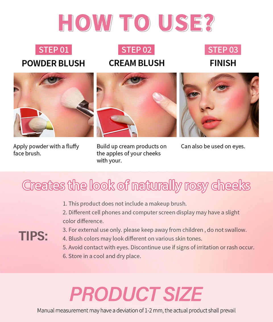2 em 1 creme & pó blush fosco natural blush paleta de maquiagem dos olhos longa duração alta renderização de cor brilhante mindinho patrick ta blush