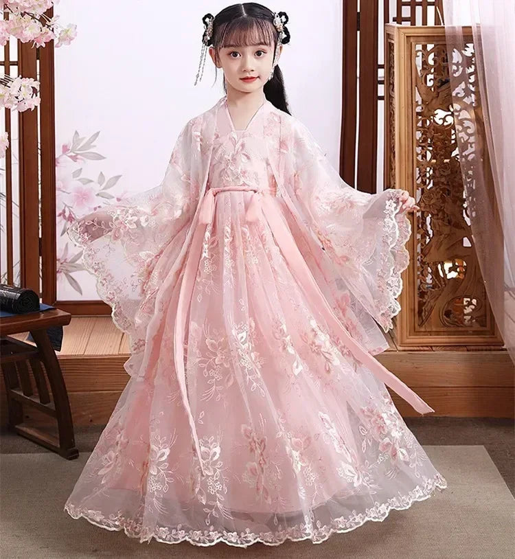 Traje de festa de verão vestidos da menina do vintage crianças roupas vestido casual bebê chinês hanfu cosplay crianças princesa meninas vestido