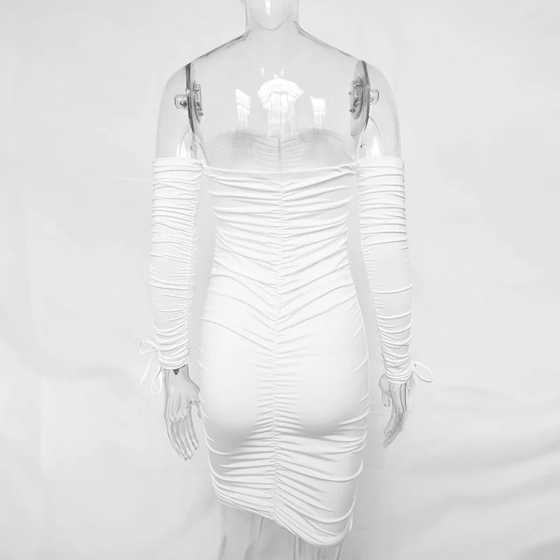 Articat feminino outono inverno bandage vestido feminino 2022 sexy fora do ombro manga longa magro elástico bodycon vestidos de festa