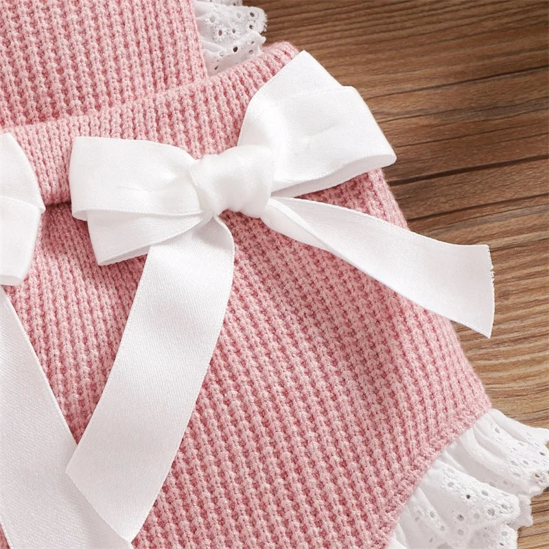 Criança bebê meninas 2 pçs macacão roupas terno verão contraste cor bowknot sem mangas plissado malha macacão chapéu crianças outfit