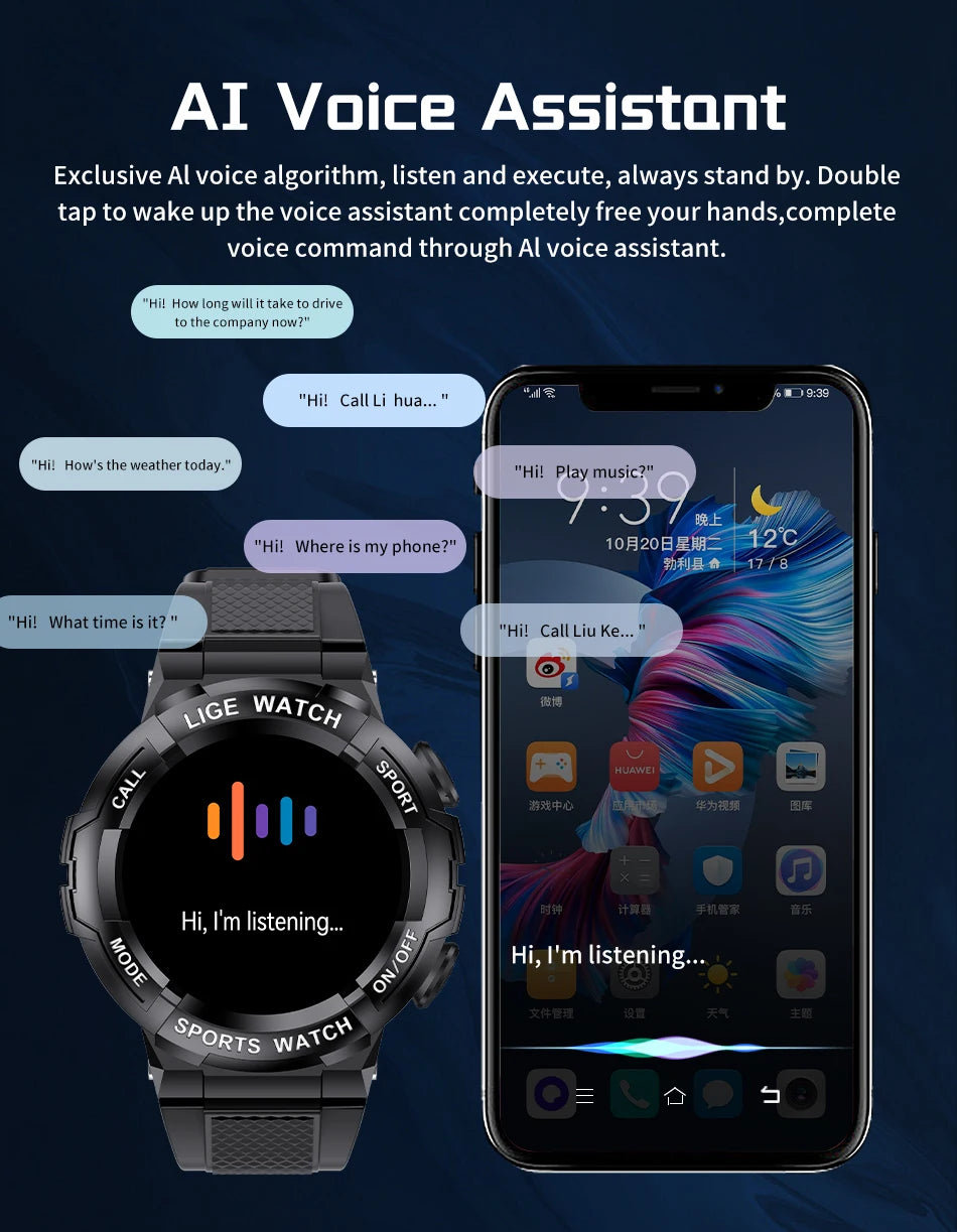 Lige 2025 relógio inteligente masculino esportes ao ar livre monitoramento de freqüência cardíaca ip68 à prova dip68 água relógios bluetooth chamada smartwatch para android ios