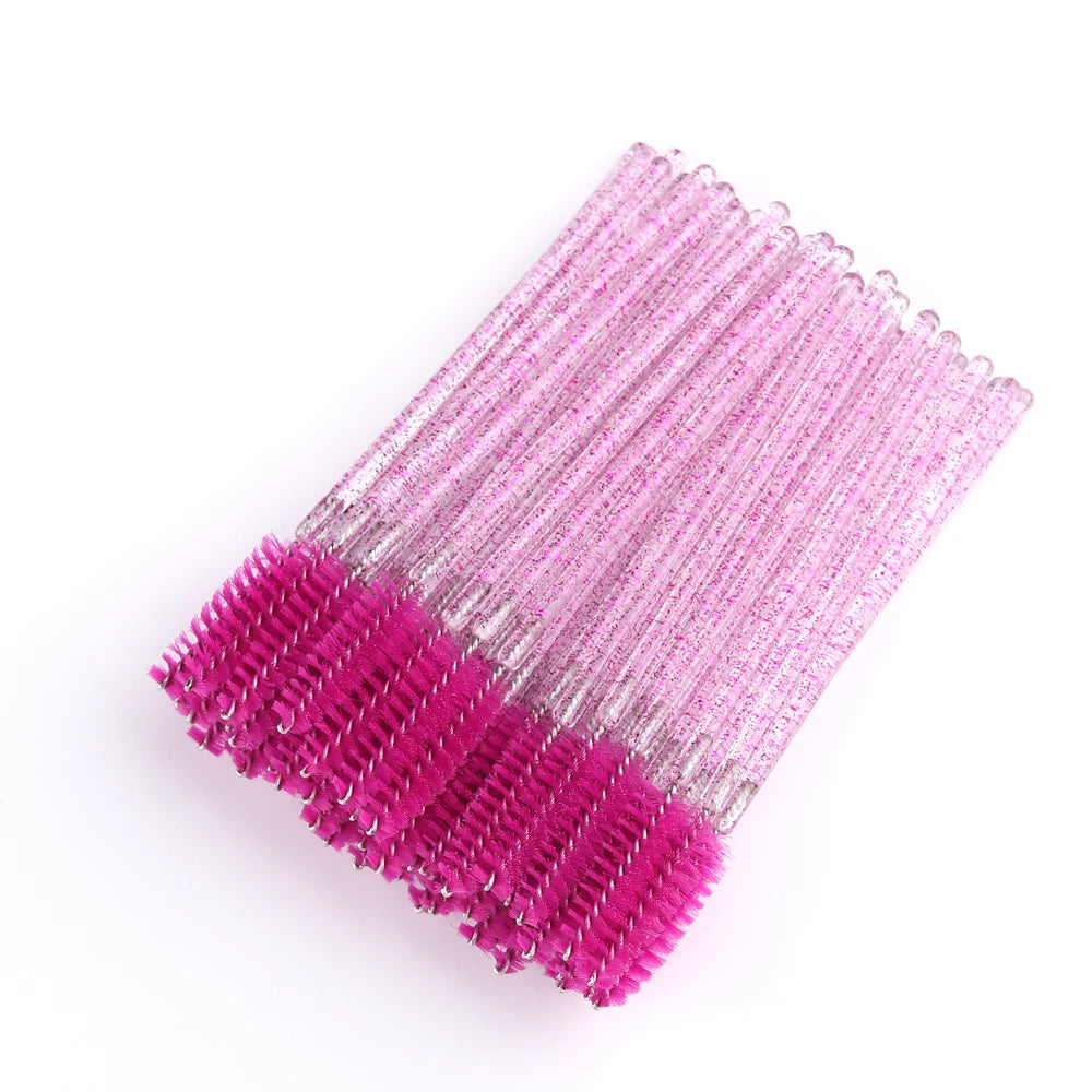 50 pçs pincéis de cílios descartáveis extensão cristal sobrancelha escova rímel varinha cílios conjunto de ferramentas cosméticas maquiagem beleza