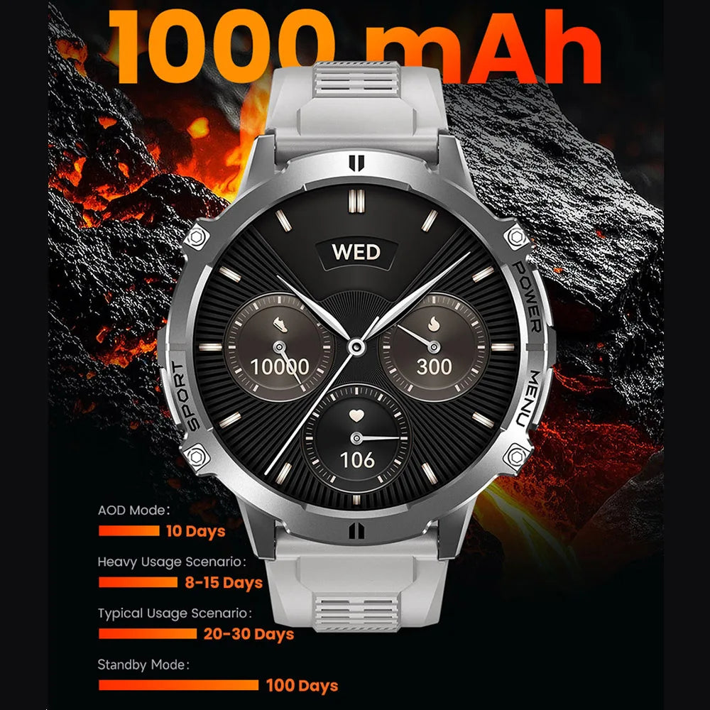 Relógio Inteligente Masculino T REX 3 com Tela AMOLED de 1.73", Bússola, Chamada BT, Resistente à Água 1ATM, Relógios Esportivos para Homens IOS Android 2026