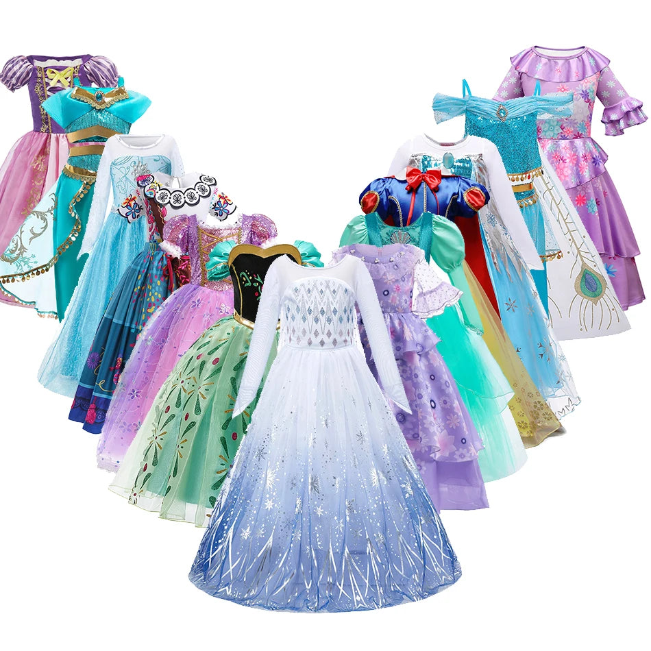 Crianças neve branca cinderela aurora anna elsa traje menina cosplay vestido crianças encanto mirabel pequena sereia roupas de halloween