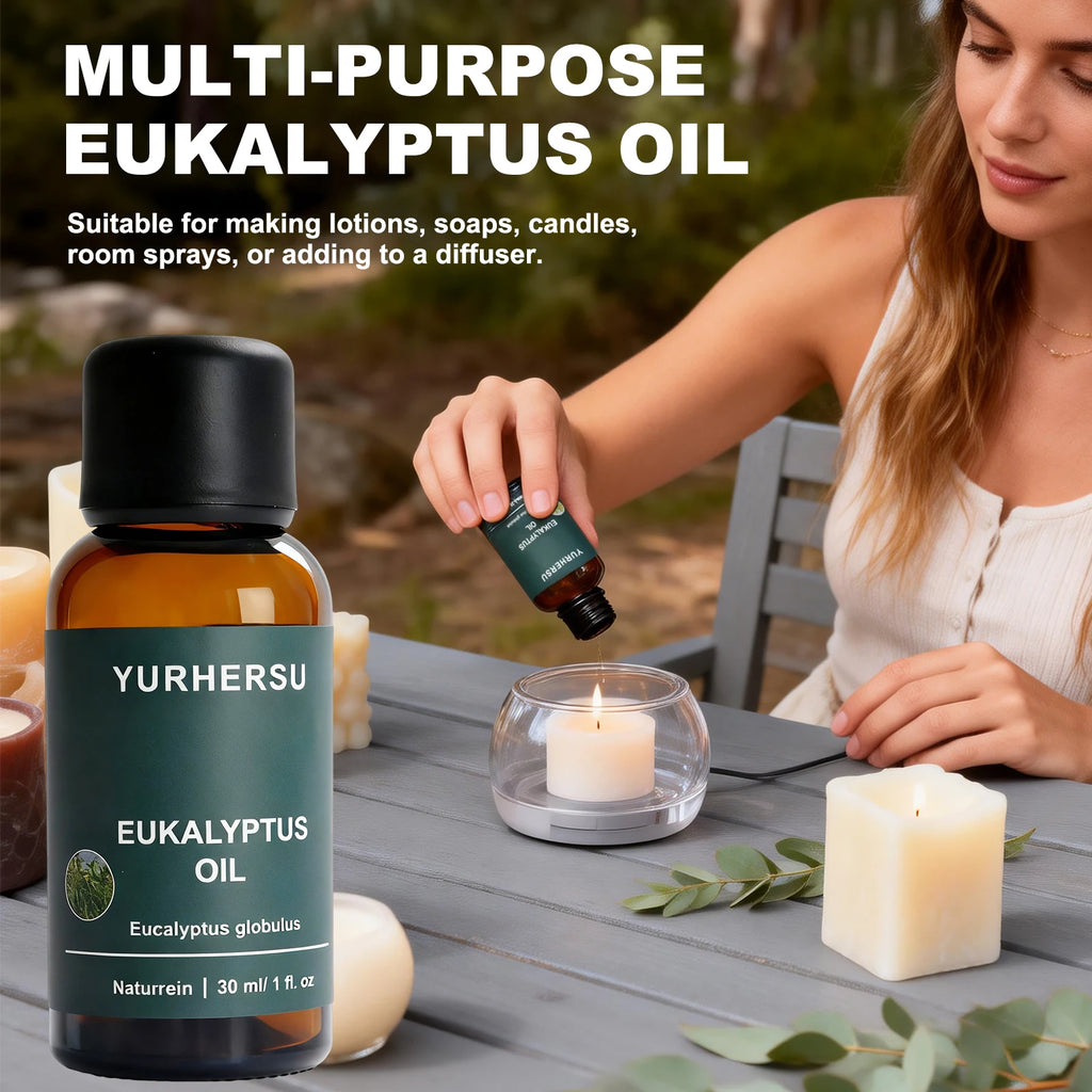 Óleo de eucalipto natural 100% puro para difusor, relaxamento, alívio frio, cuidados com a pele e cabelo, garrafa de 30ml