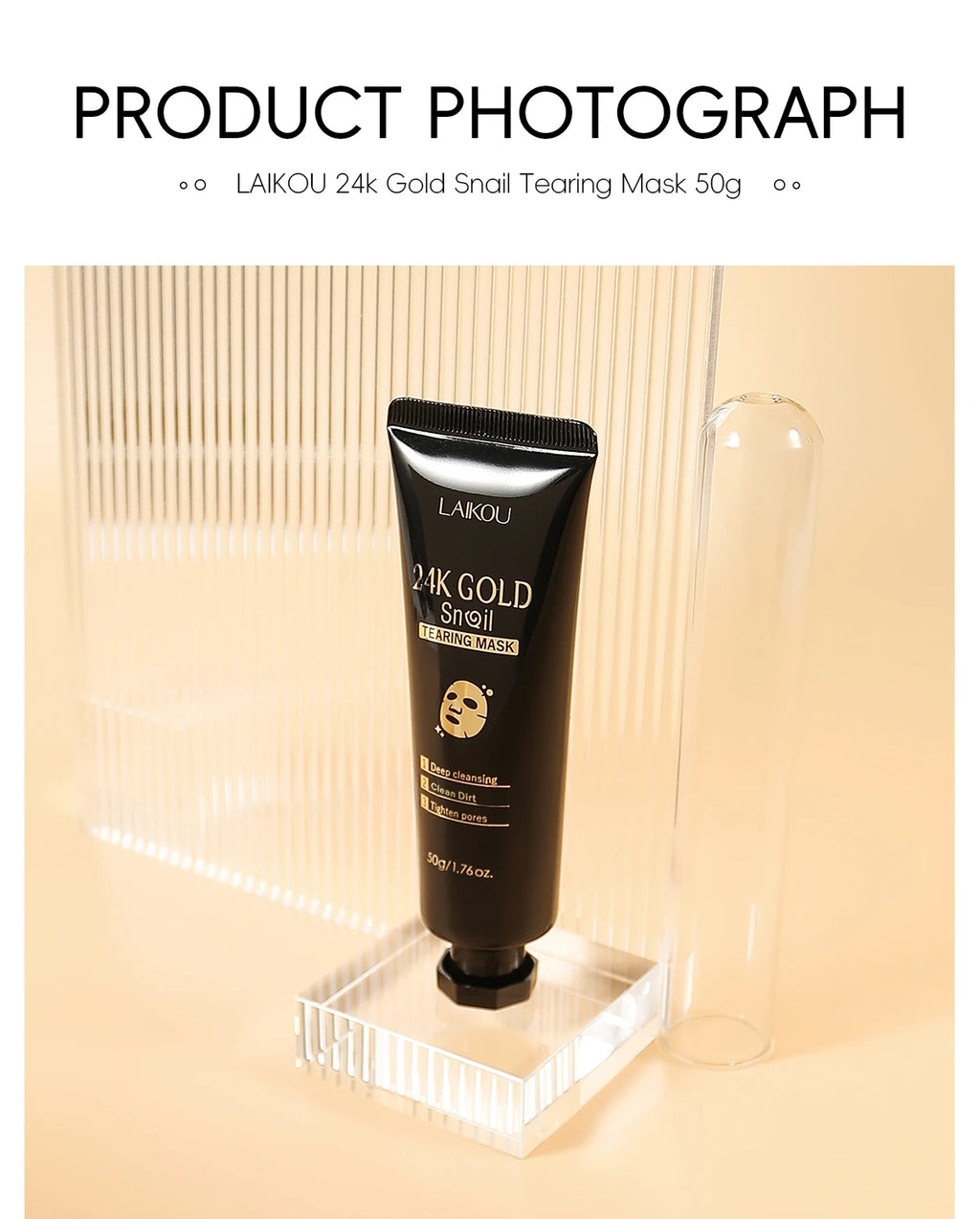 Laikou 24k ouro caracol peel-off máscara 3 pçs limpeza profunda poros aperto remoção de cravo desintoxicante tratamento facial 50g