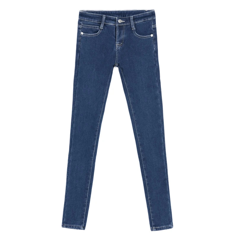 Calça Jeans Fena Skinny de Cintura Baixa Elástica e Esticável para Outono, Calça Longa Preta de Nove Pontos com Efeito Le...