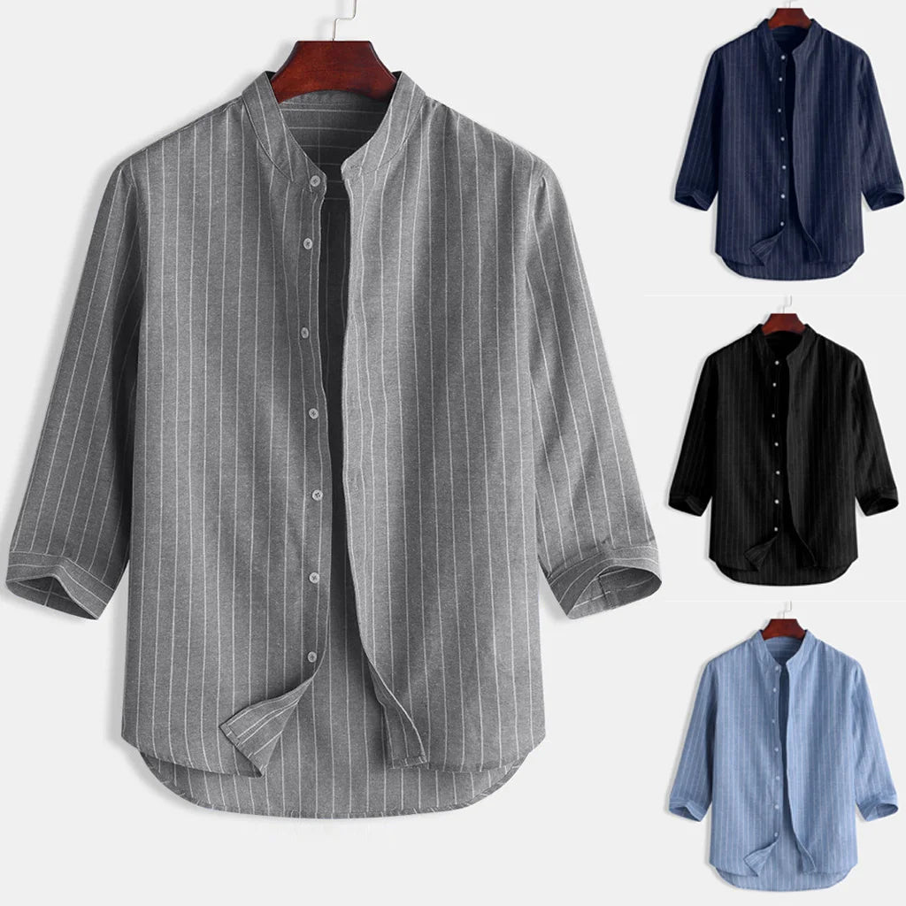 Camisa de linho respirável masculina, confortável, cor sólida, manga comprida, solta, Harajuku, blusa casual, camisa havaiana, breve, 2022