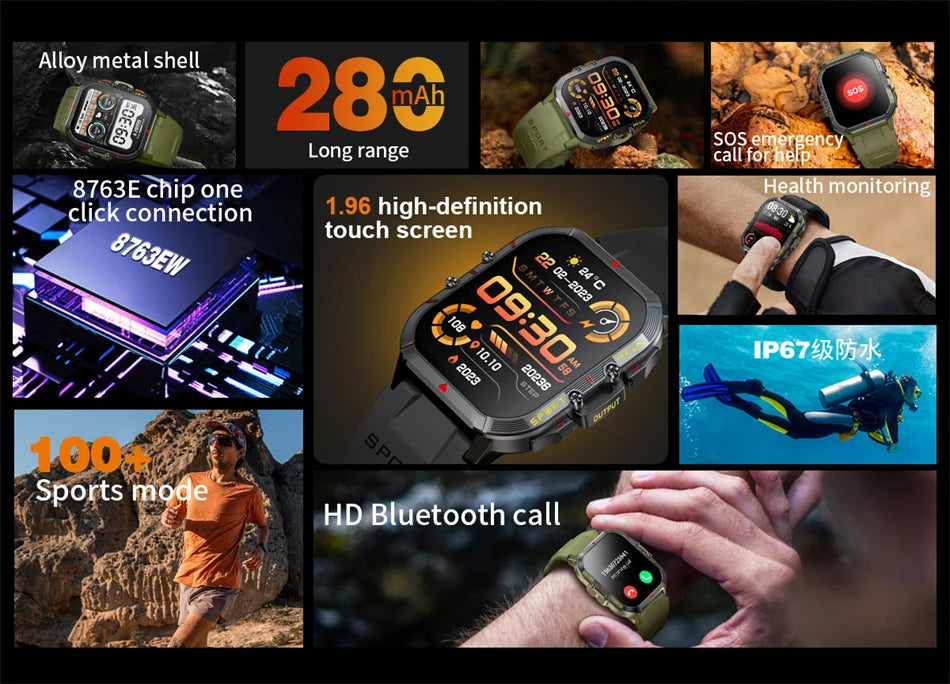 Lige 2025 relógio inteligente masculino esportes ao ar livre monitoramento de freqüência cardíaca ip68 à prova dip68 água relógios bluetooth chamada smartwatch para android ios