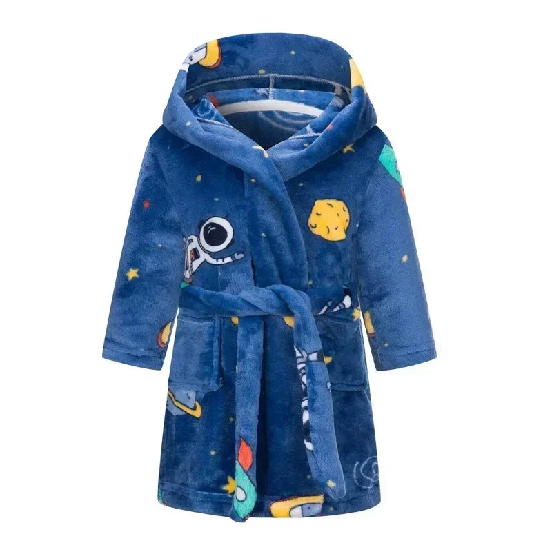 Crianças pijamas macios roupão de flanela de inverno 2025 novo dos desenhos animados bonito pijamas meninos meninas outono roupões com capuz homewear